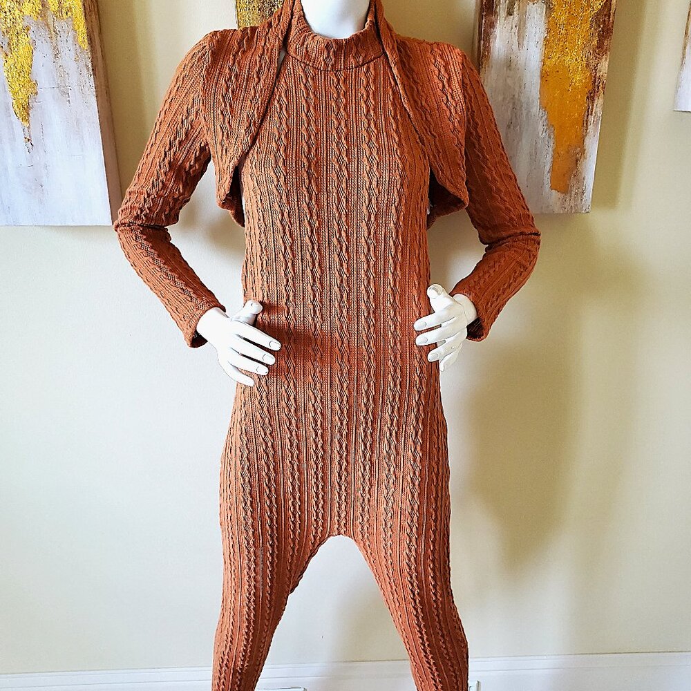 Women's Rust Stretch Knitted Two-Piece Long Sleeve Outfit SZ L